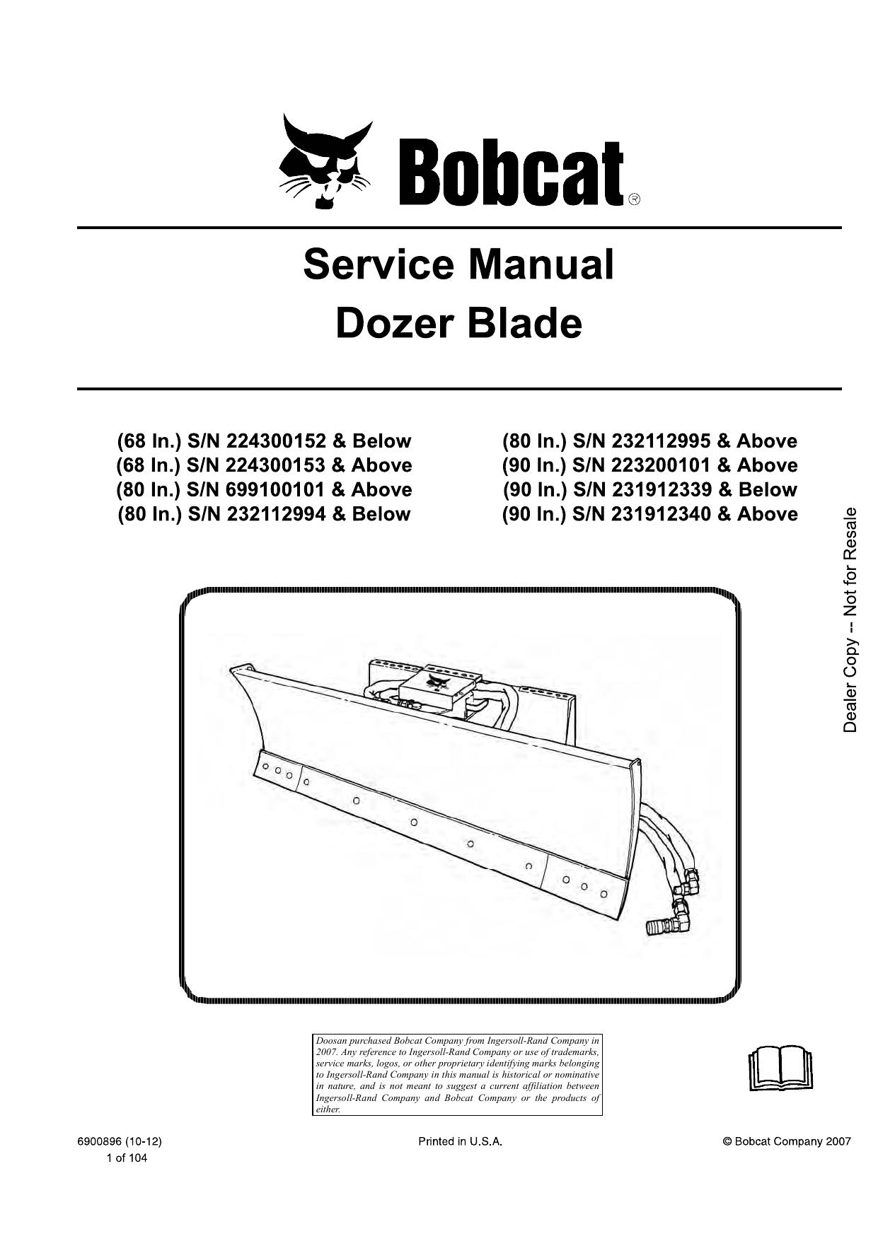 68 80 90 Dozer Blade Service Manual Bobcat